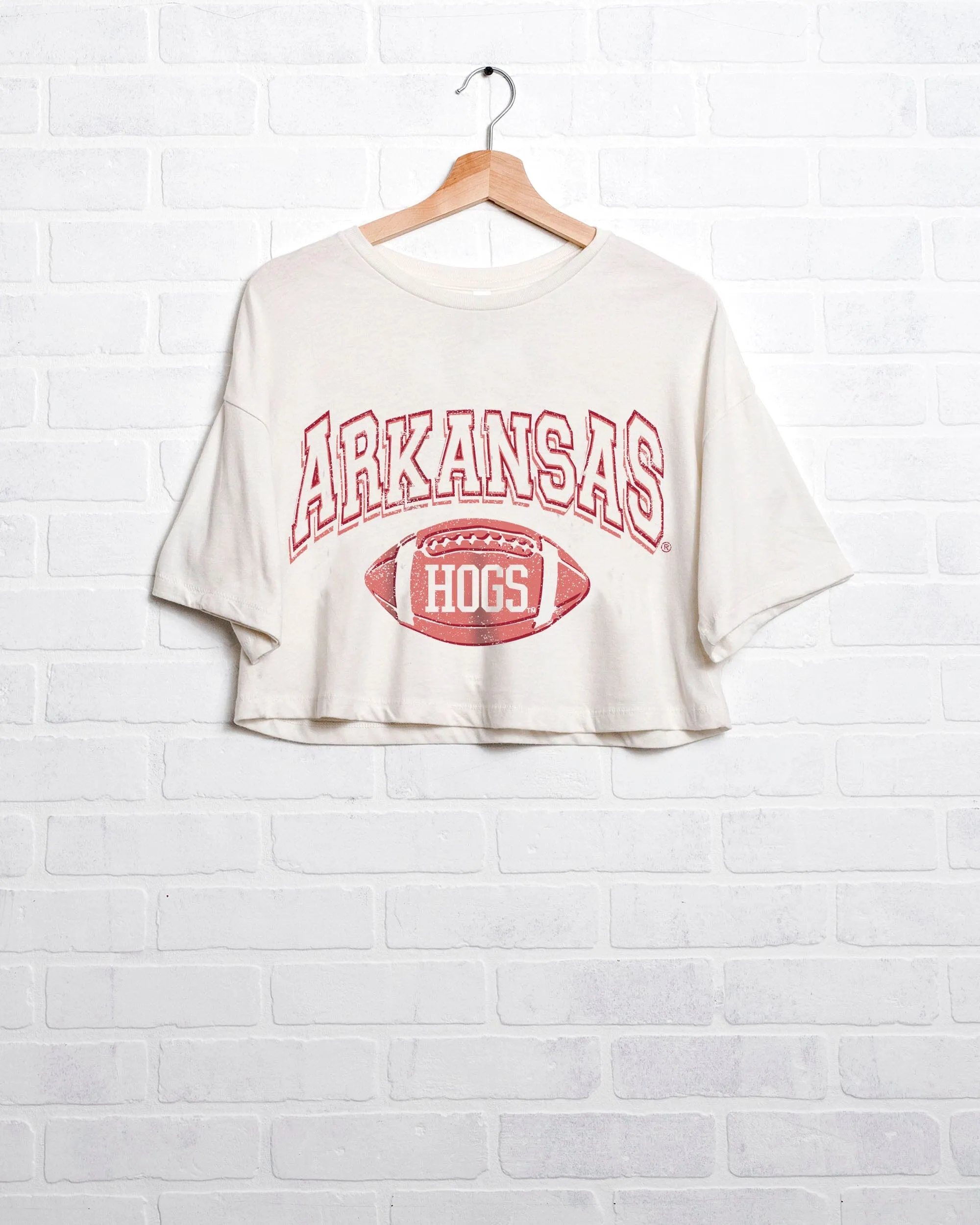 Arkansas Razorbacks Wonka Football Off White Cropped Tee