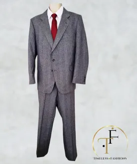 Bespoke Italian Tailored GreyTwo Piece Suit In Prince of Wales Check.