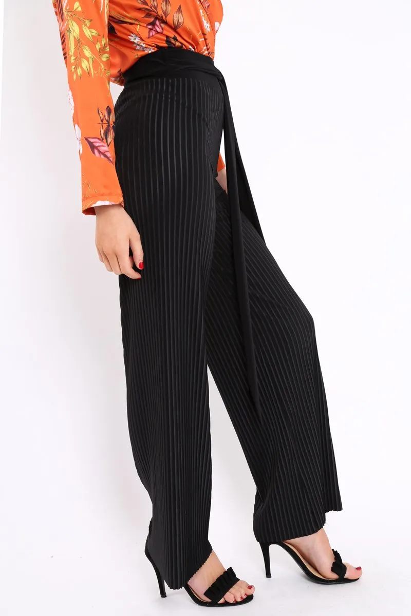 Black Wide Legged Pleated Trousers - Chantel