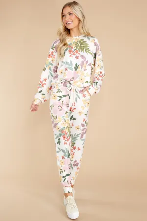 Carefree Living Ivory Multi Floral Joggers