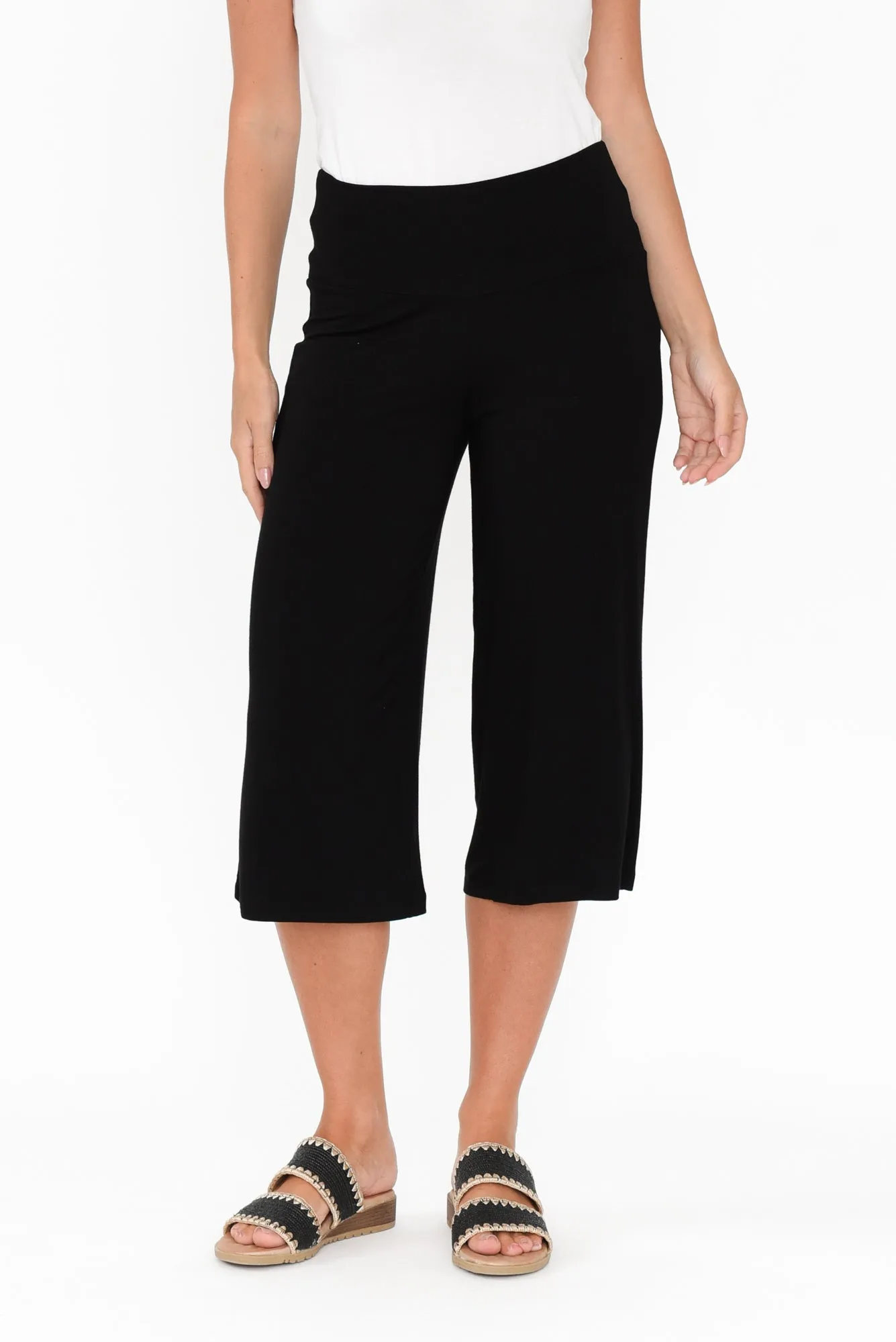 Cassie Black Bamboo Cropped Pants