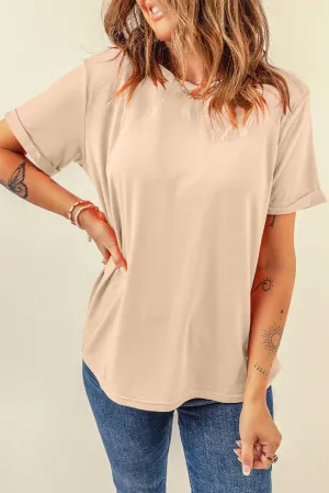 Casual Cream Crew Neck T-Shirt for Women