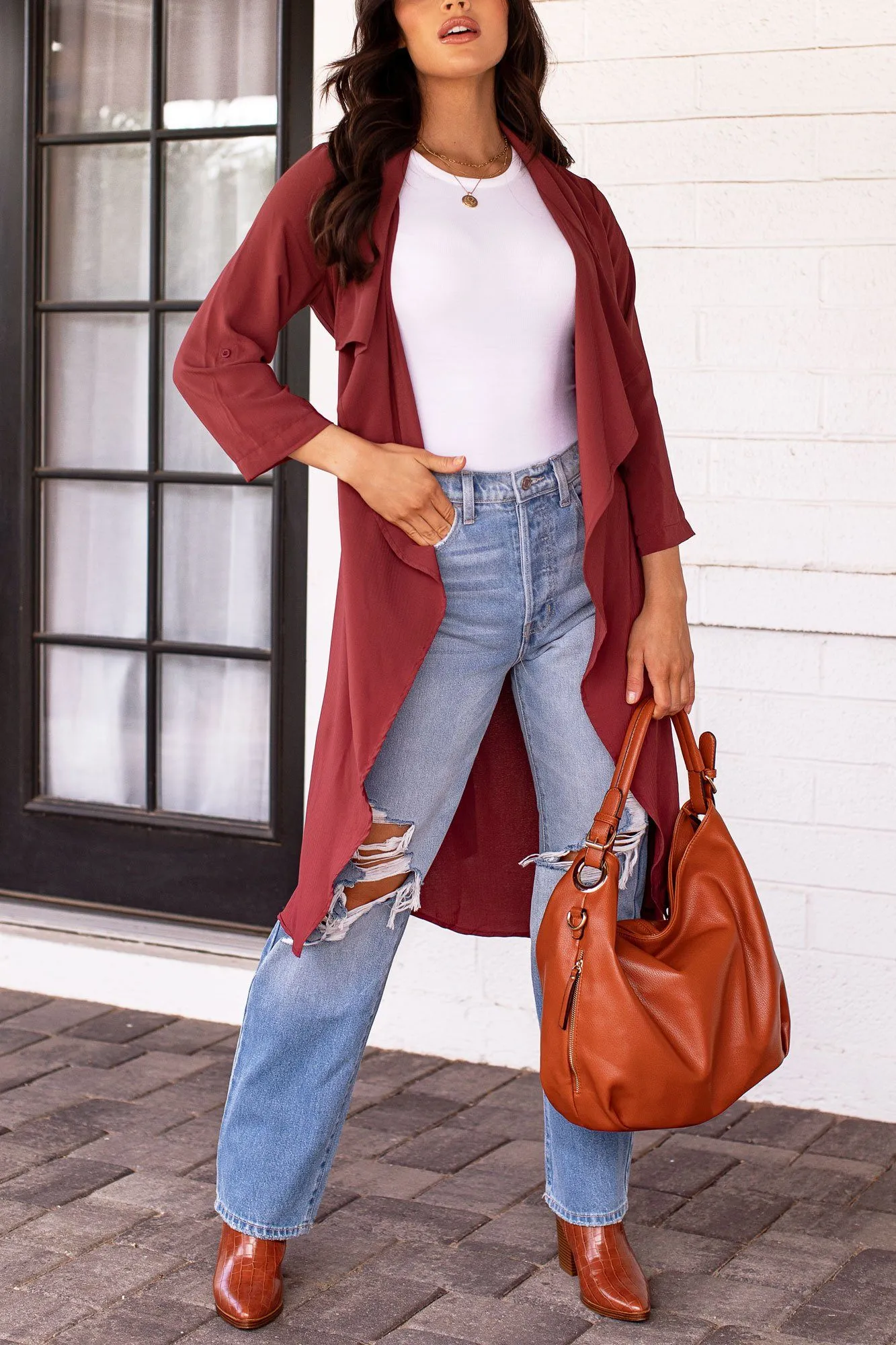 Getting There Burgundy Lightweight Trench Coat