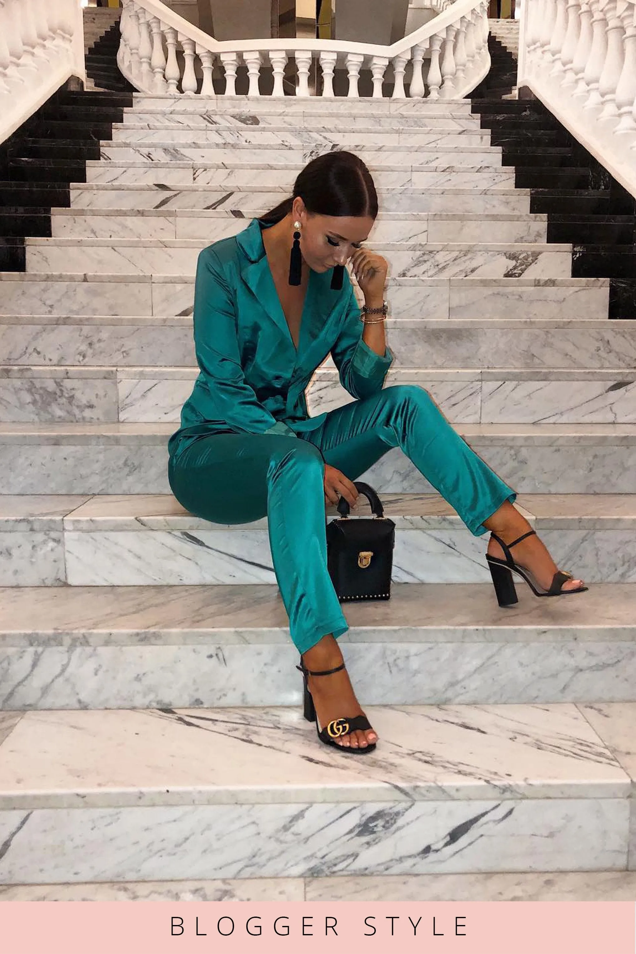 Green Tailored Satin Co-Ord Blazer