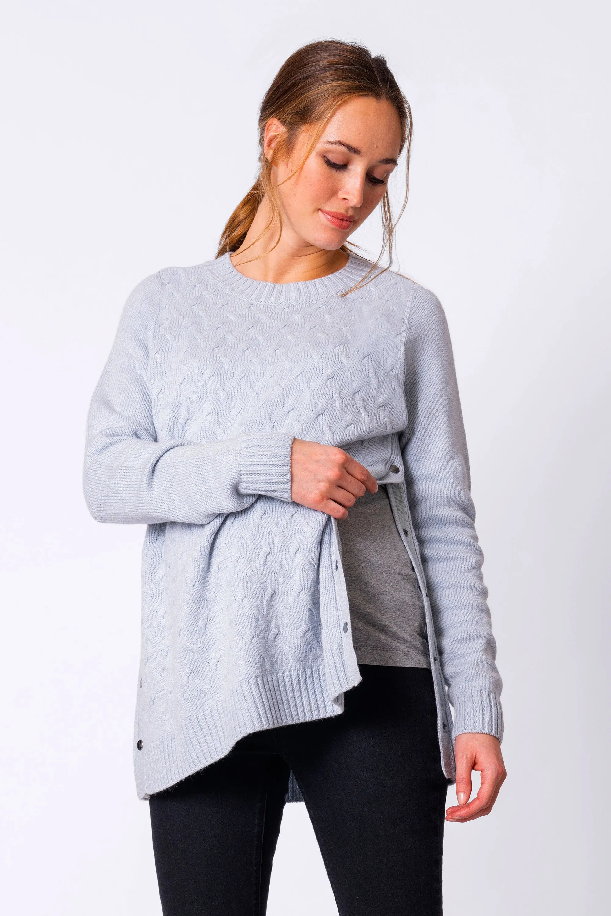 Grete Ice Blue Textured Maternity & Nursing Sweater Seraphine