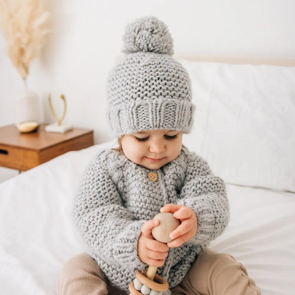 Ice Grey Garter Stitch Cardigan Sweater for Babies and Toddlers