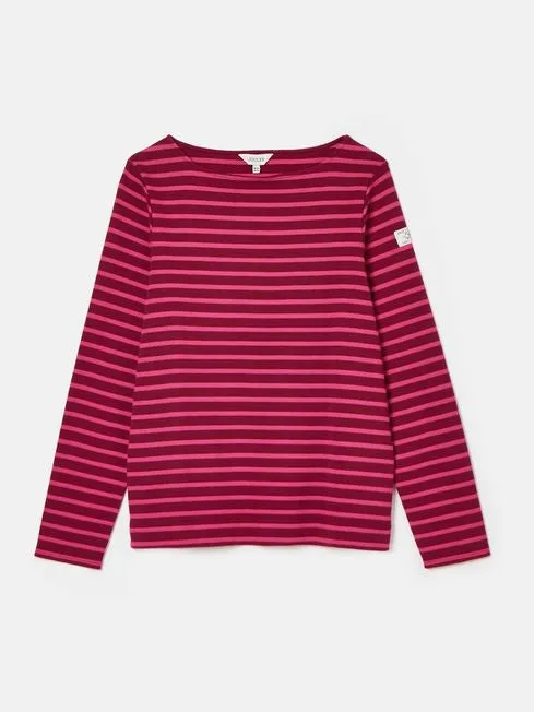 Joules New Harbour Striped Boat Neck Breton Top - Pink/Plum Stripe