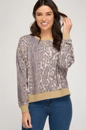 Krista Animal Print Top - Taupe