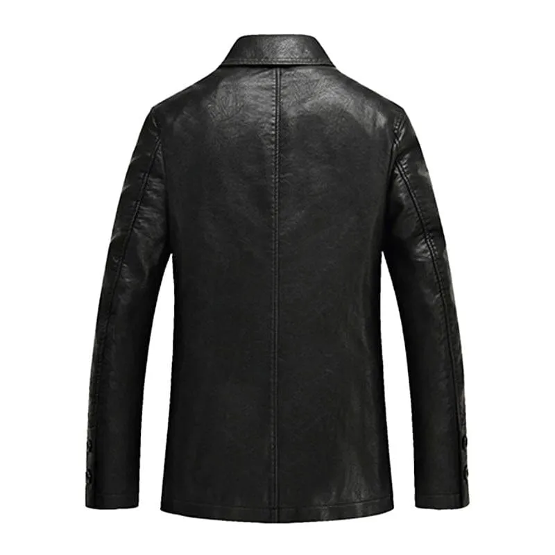 Men's Casual Cotton Thick Lining Notch Lapel Leather Blazer