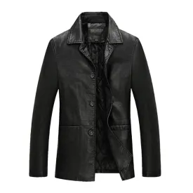 Men's Casual Cotton Thick Lining Notch Lapel Leather Blazer