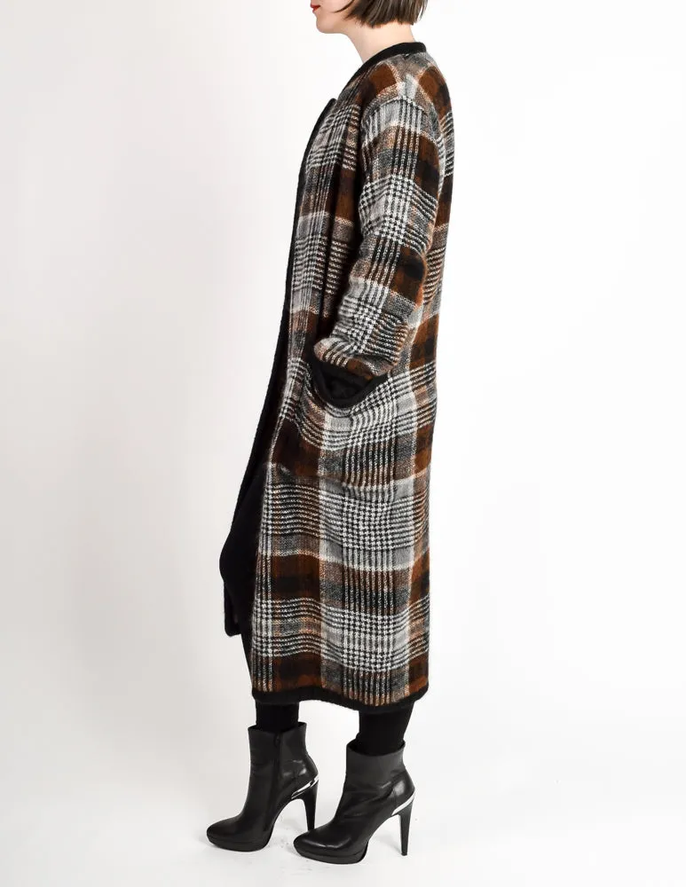 Missoni Vintage Brown Black Plaid Mohair Wool Oversized Maxi Sweater Coat