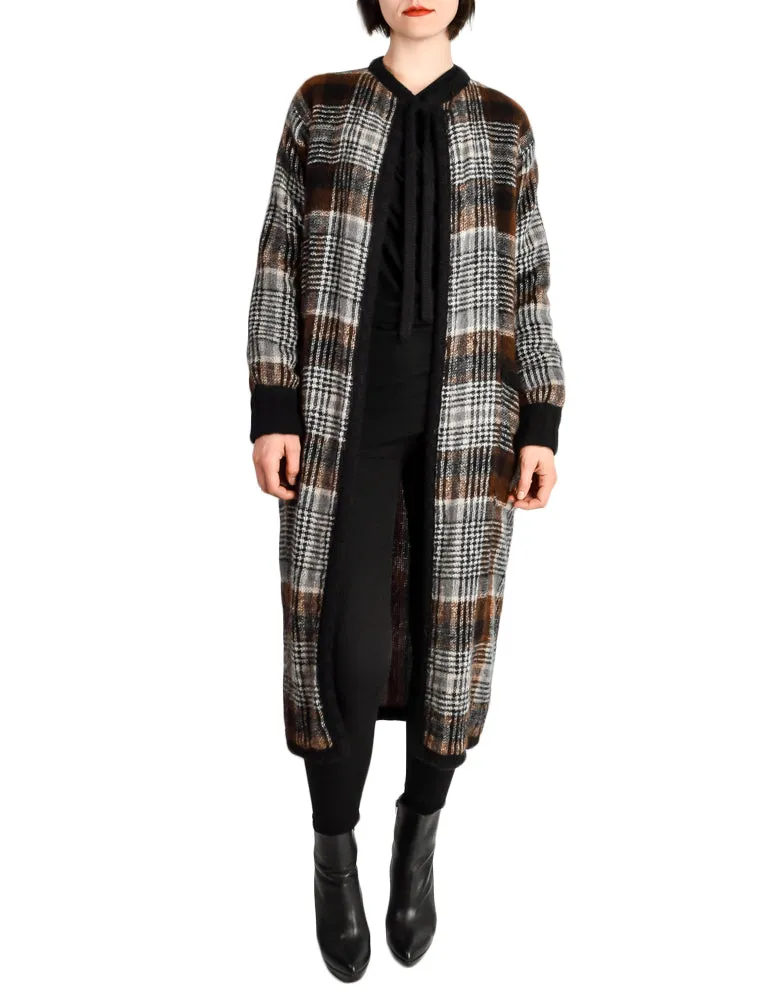 Missoni Vintage Brown Black Plaid Mohair Wool Oversized Maxi Sweater Coat