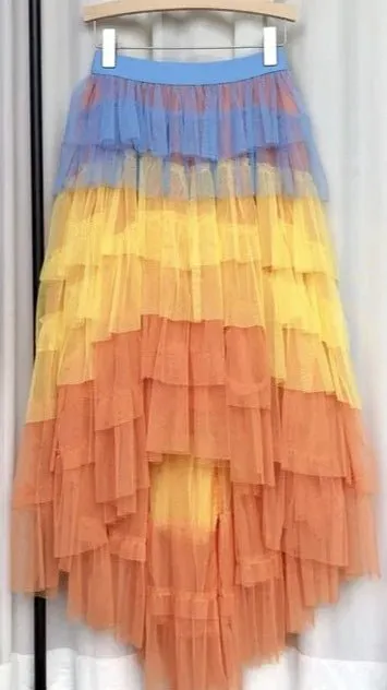 Pre Order:  Gradient Tulle Ruffled Maxi Skirt