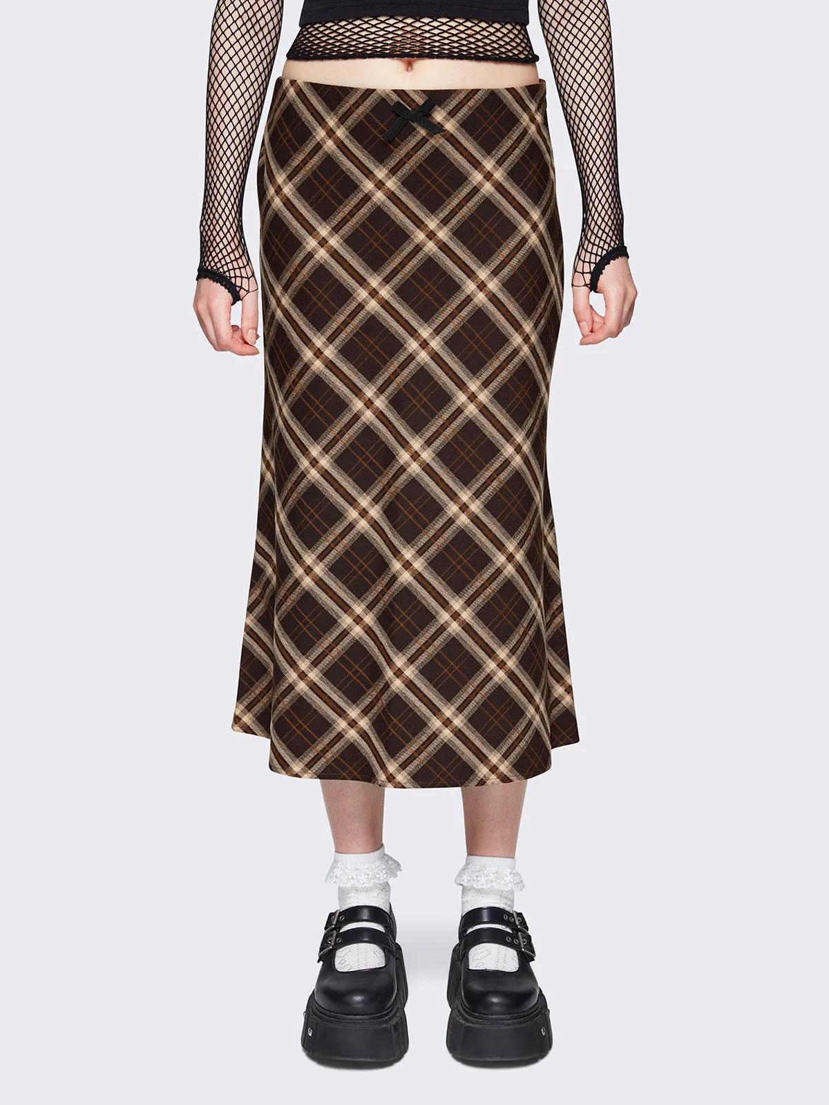 Prim Plaid Midi Skirt