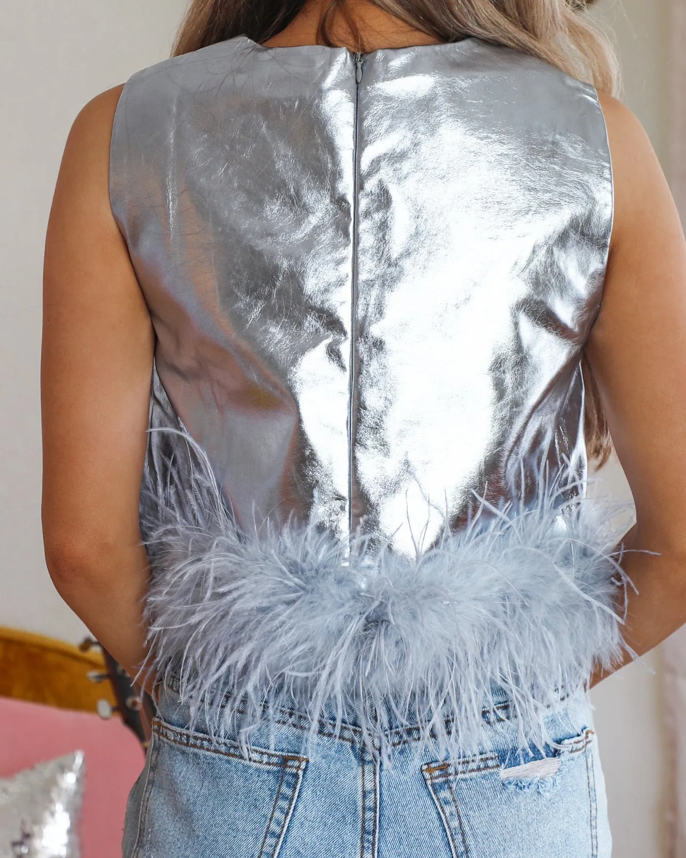 Queenie Metallic Silver Tank