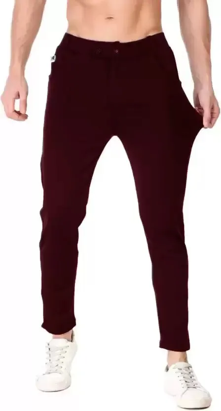 Regular Fit Men Maroon Lycra Blend Trousers