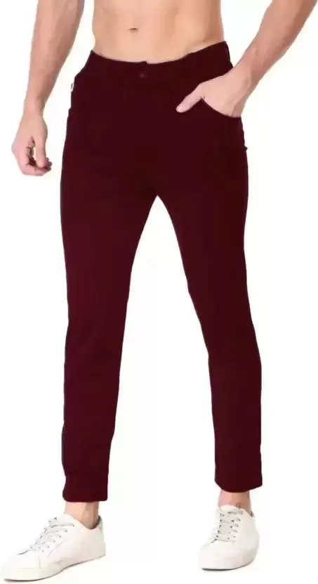 Regular Fit Men Maroon Lycra Blend Trousers