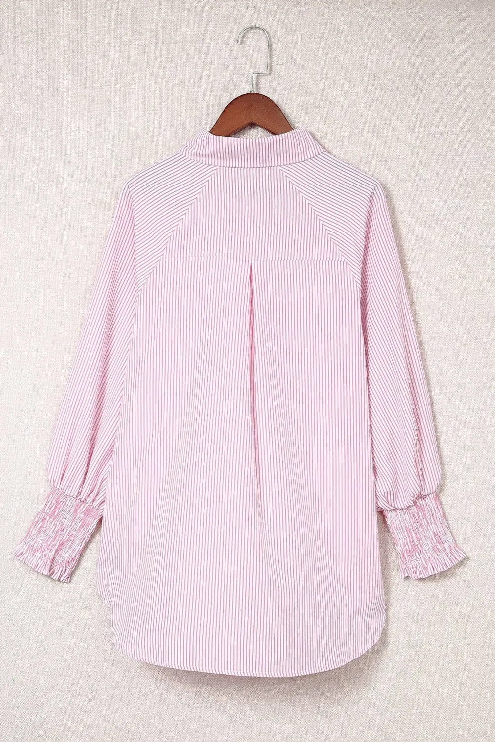 Striped Smocked Sleeve Buttoned Shirt