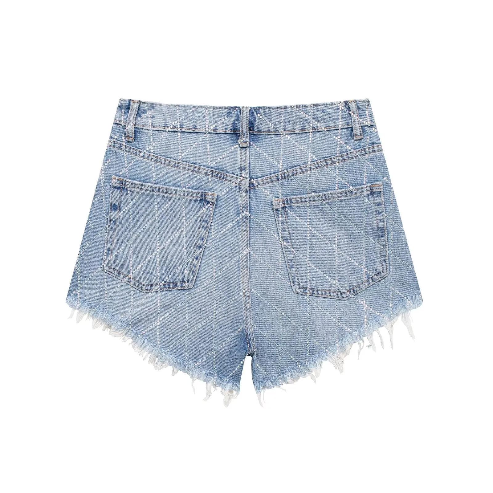 Summer Women High Waist Bright Curved Edge Denim Shorts