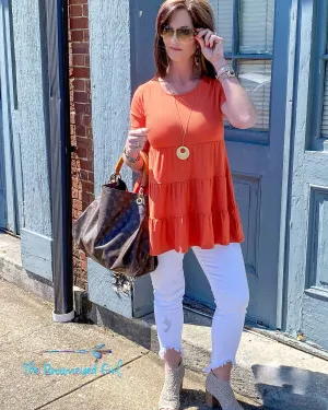 Sweet Spring  Deep Coral Baby Doll Top