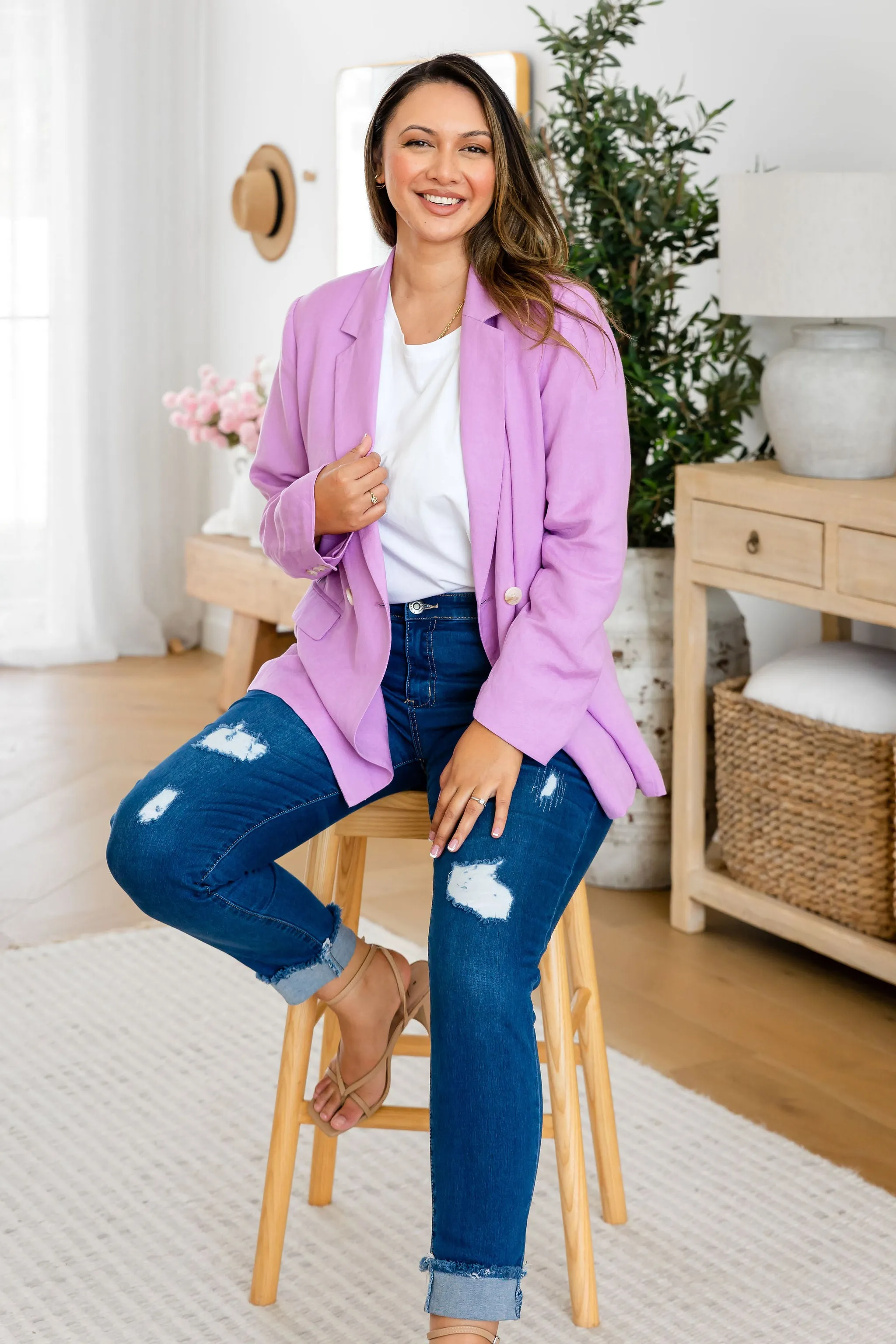 Tammy Linen Blend Blazer in Berry