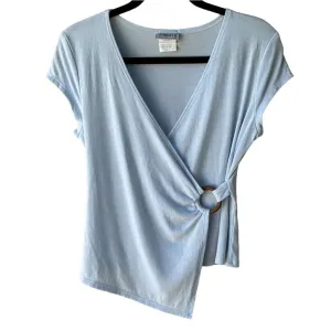 Tempted Irresistible Clothing Women's Light Blue Wrap Top Wooden Ring Accent -XL