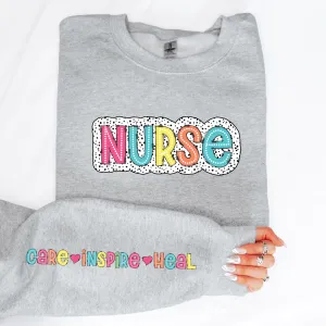 Trendy Dalmation Dots Nurse Crewneck Sweatshirt with Sleeve Design