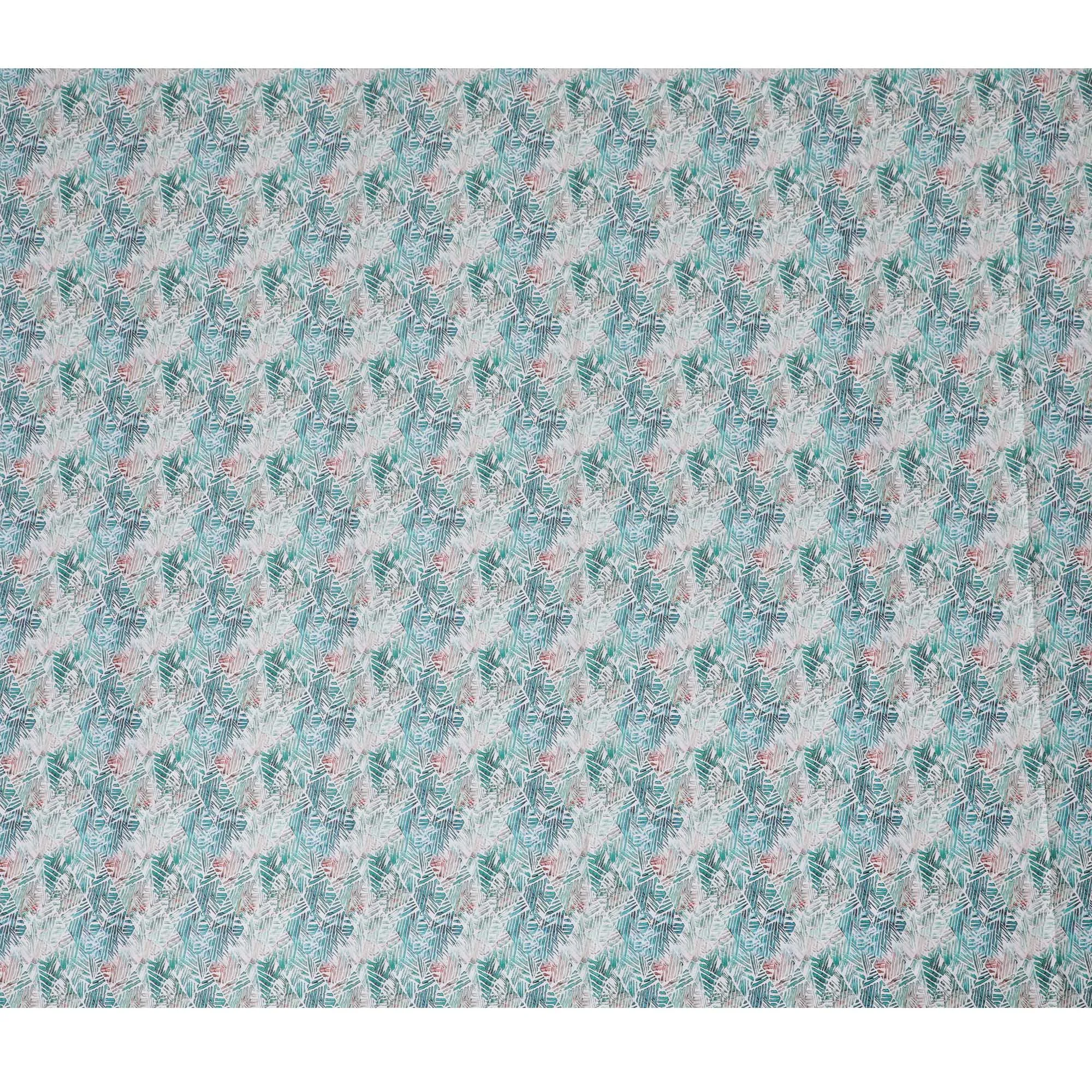 Tropical Aqua Cotton Satin Fabric with Coral Leaf Impressions, 110 cm Wide-D19201