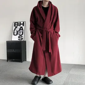 Wiaofellas  -  Men's Loose Long Trench New Autumn Winter Warm Thick Solid Color Korea Fashion Male Tops Woolen Coat